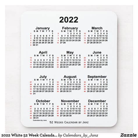 52 Week Calendar 2022